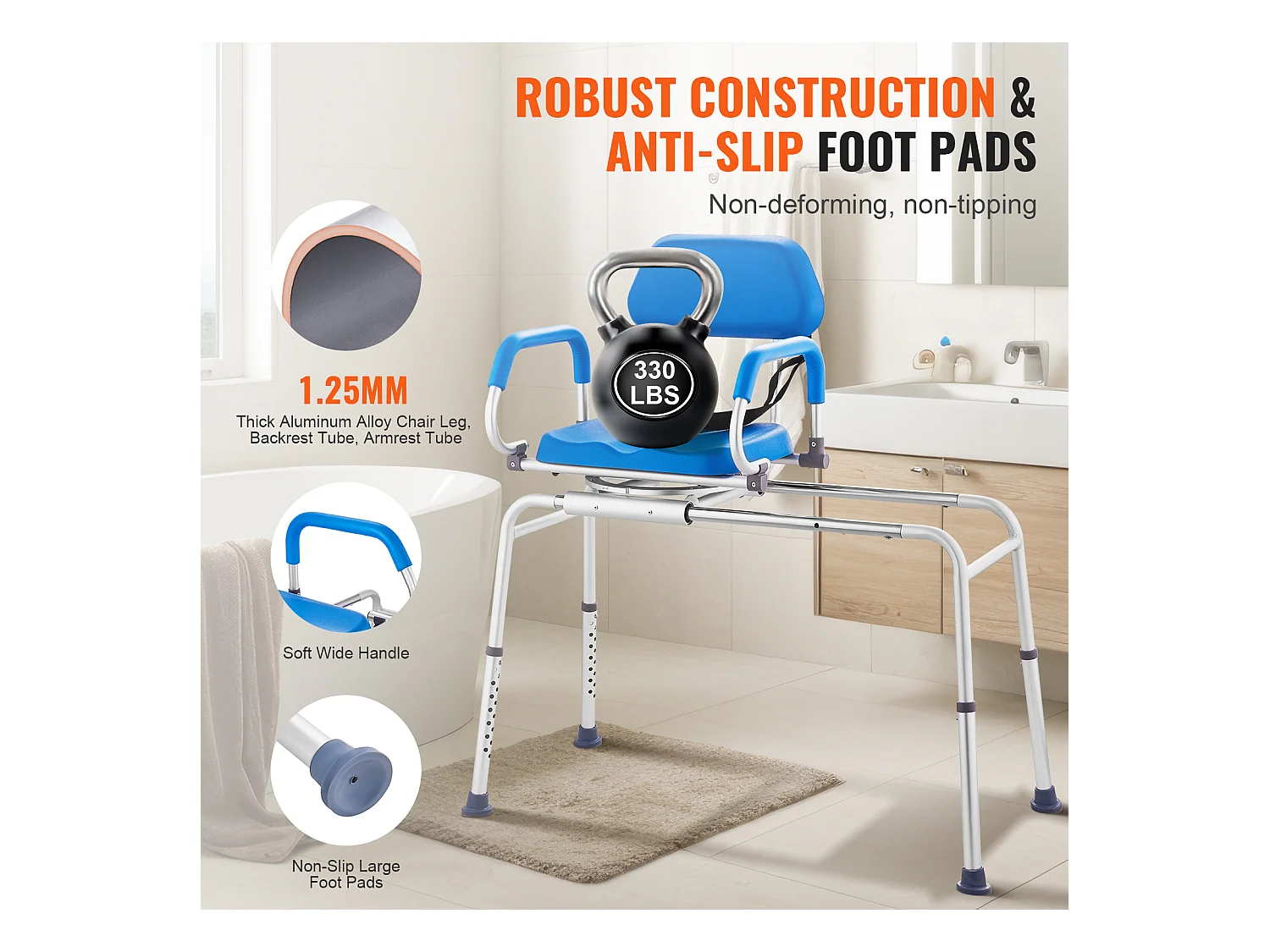 Krzesło Do Pryszniców SucceBuy Krętowe 360°, Przesuwne Krzesło Przenoszące Do Wanny, Maks. Obciążenie 150 kg