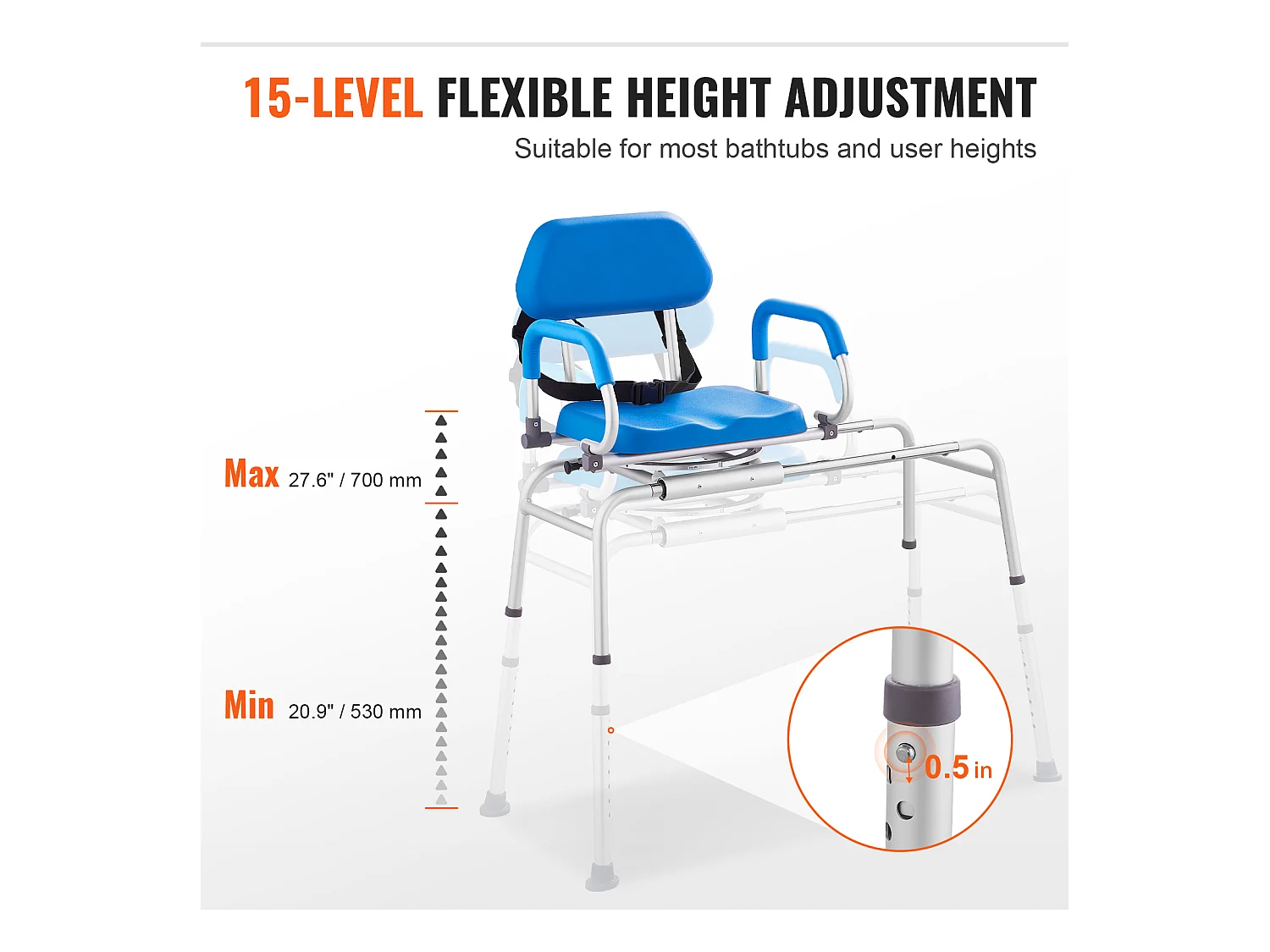 Krzesło Do Pryszniców SucceBuy Krętowe 360°, Przesuwne Krzesło Przenoszące Do Wanny, Maks. Obciążenie 150 kg
