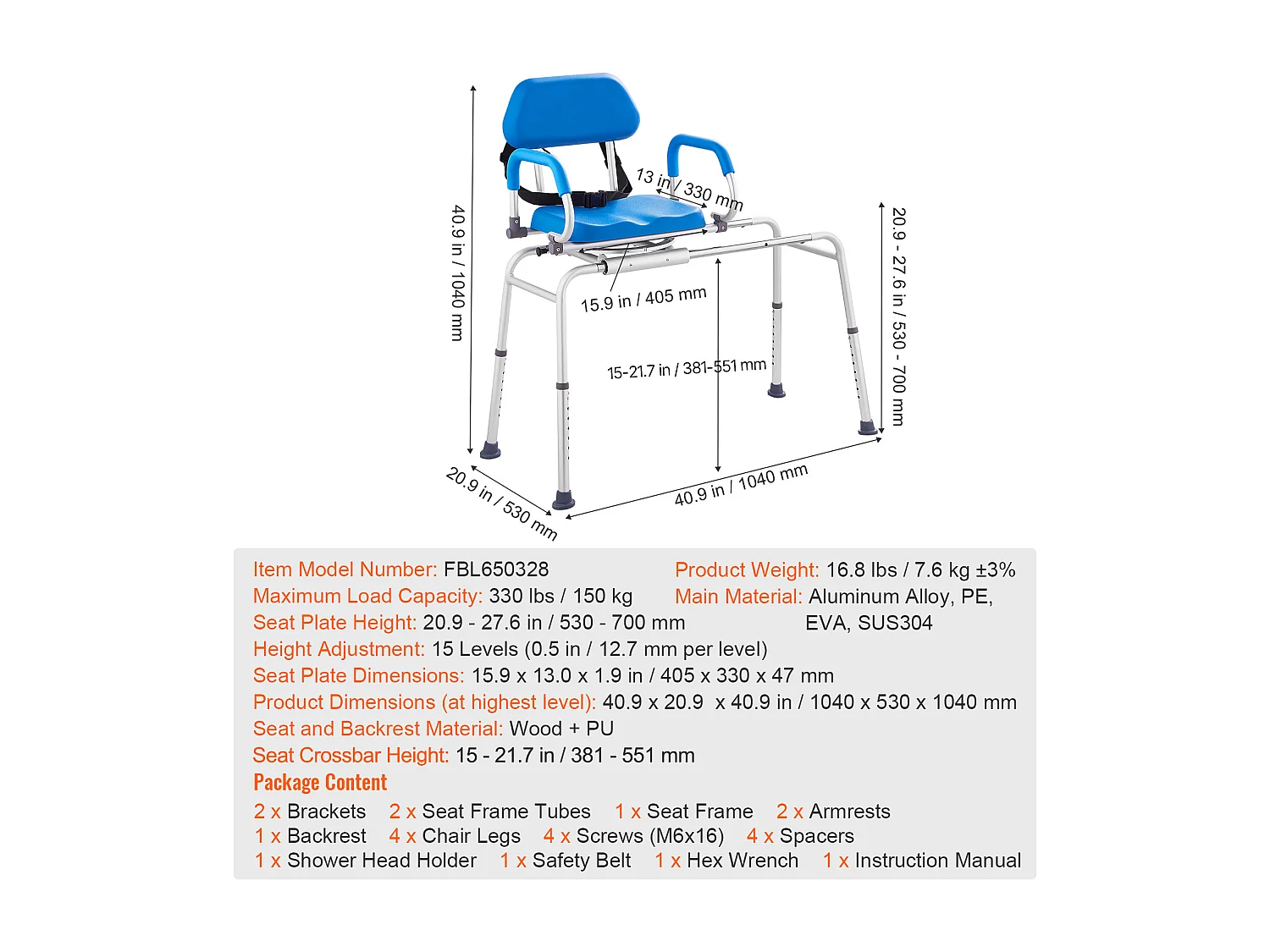 Krzesło Do Pryszniców SucceBuy Krętowe 360°, Przesuwne Krzesło Przenoszące Do Wanny, Maks. Obciążenie 150 kg