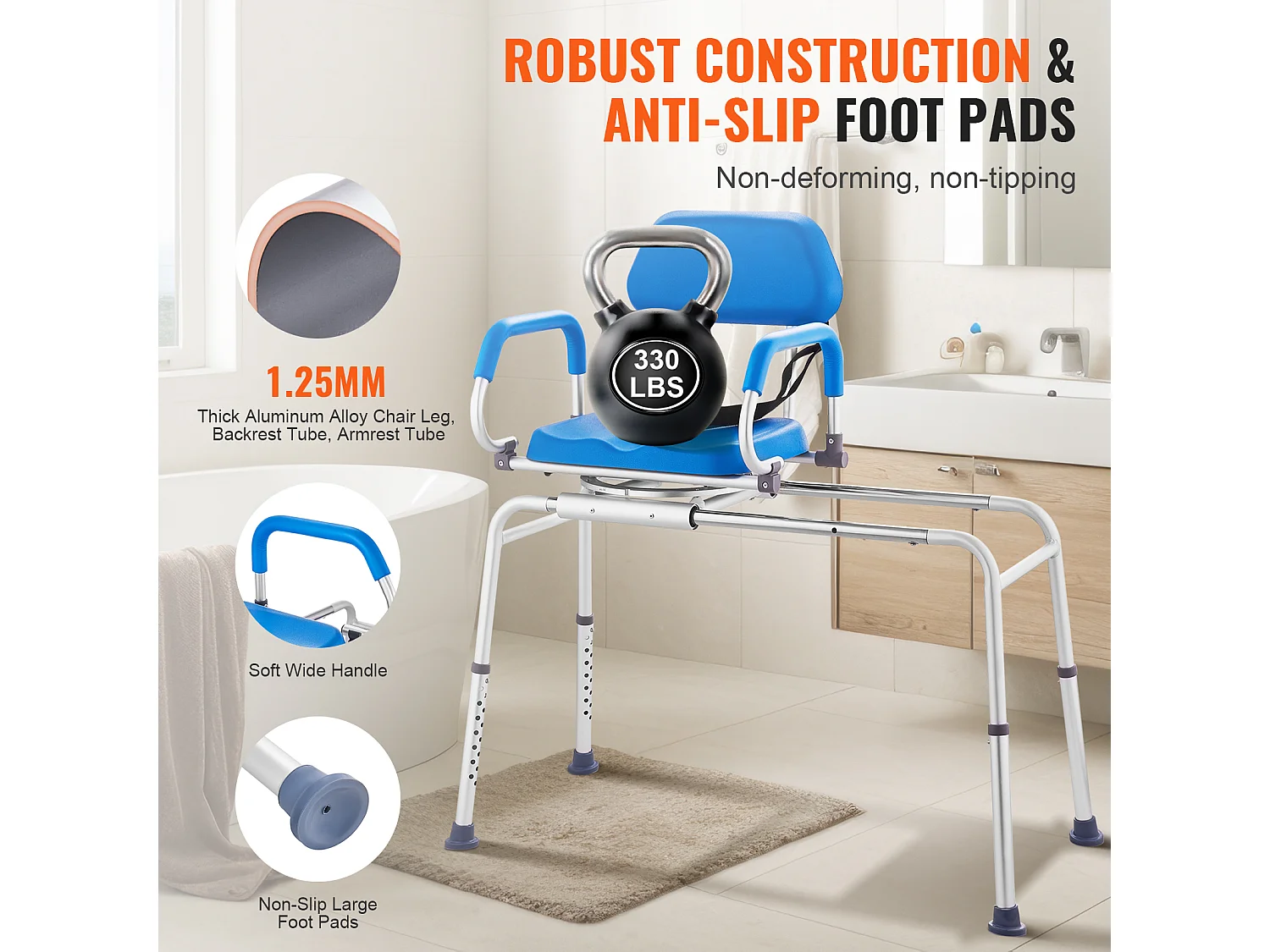 Krzesło Do Pryszniców SucceBuy Krętowe 360°, Przesuwne Krzesło Przenoszące Do Wanny, Maks. Obciążenie 150 kg