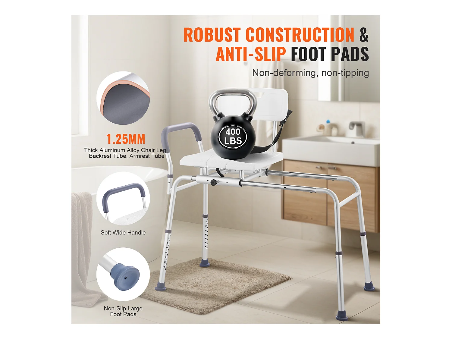 Krzesło Do Pryszniców SucceBuy, Przesuwne Krzesło Przenoszące Do Wanny z Wyciętym Miejscem Siedzącym i Odwracalnym Leżakiem