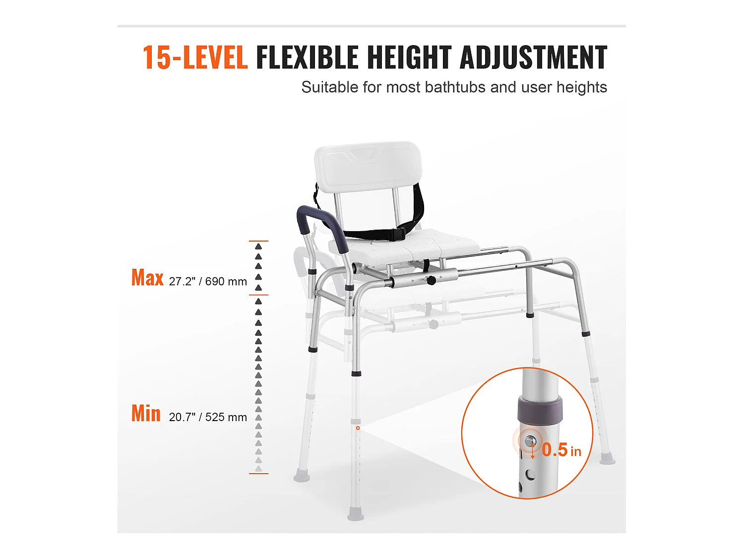 Krzesło Do Pryszniców SucceBuy, Przesuwne Krzesło Przenoszące Do Wanny z Wyciętym Miejscem Siedzącym i Odwracalnym Leżakiem