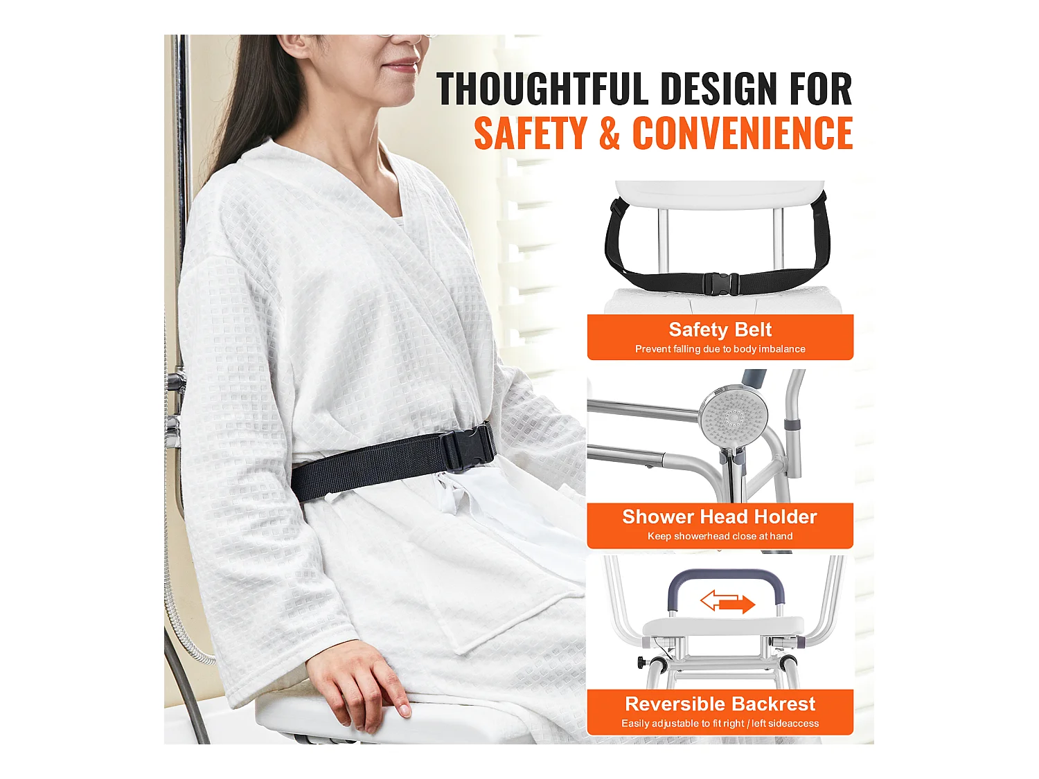 Krzesło Do Pryszniców SucceBuy, Przesuwne Krzesło Przenoszące Do Wanny z Wyciętym Miejscem Siedzącym i Odwracalnym Leżakiem