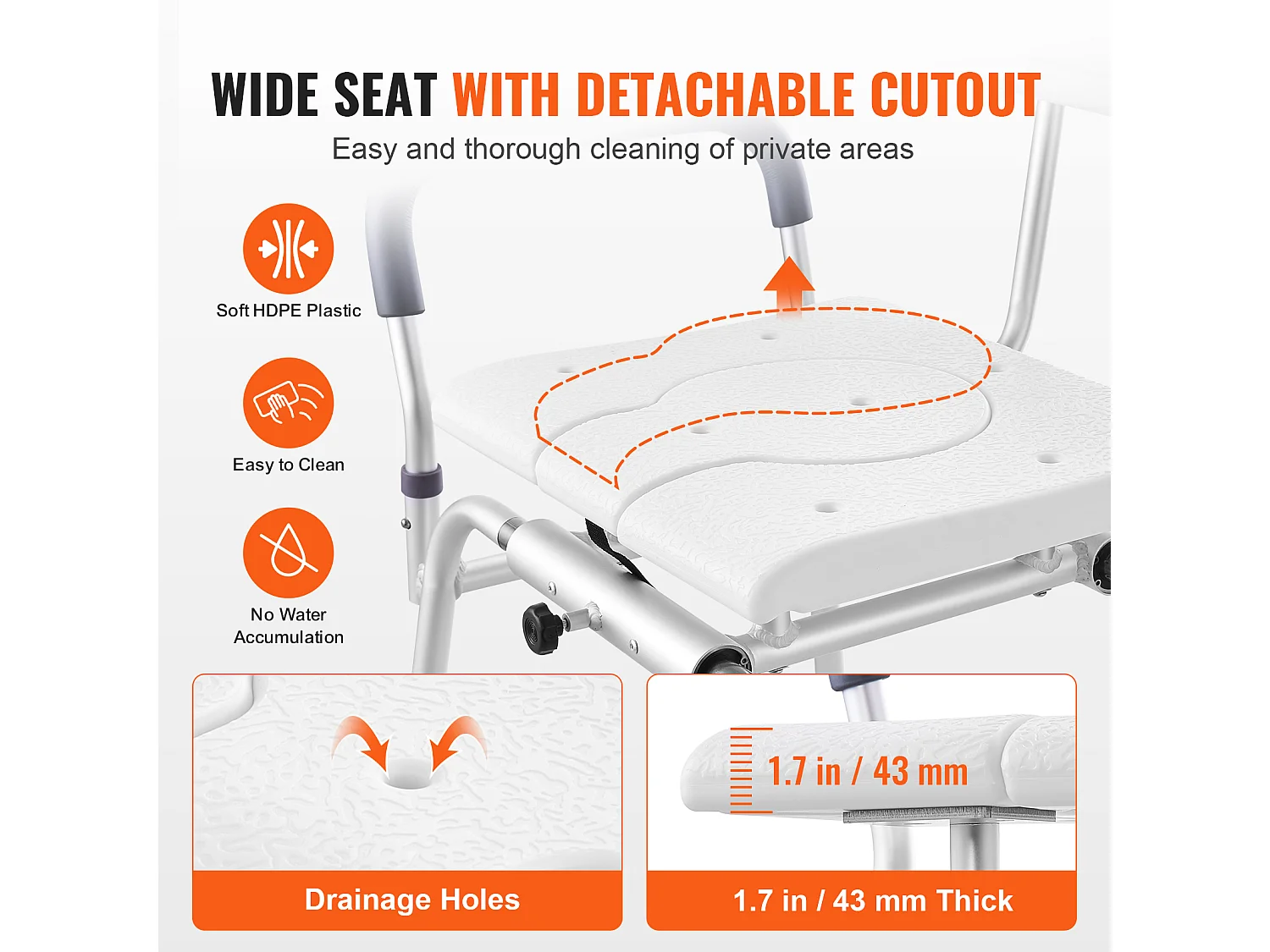 Chaise de douche SucceBuy, Banc de Transfert Baignoire Coulissant avec Siège Découpé et Dossier Réversible