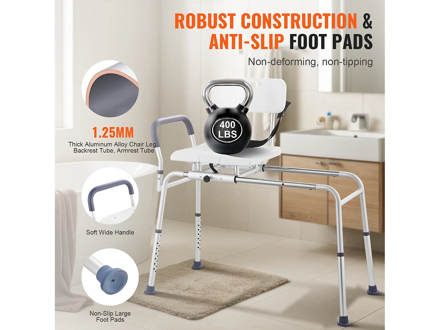 Chaise de douche SucceBuy, Banc de Transfert Baignoire Coulissant avec Siège Découpé et Dossier Réversible