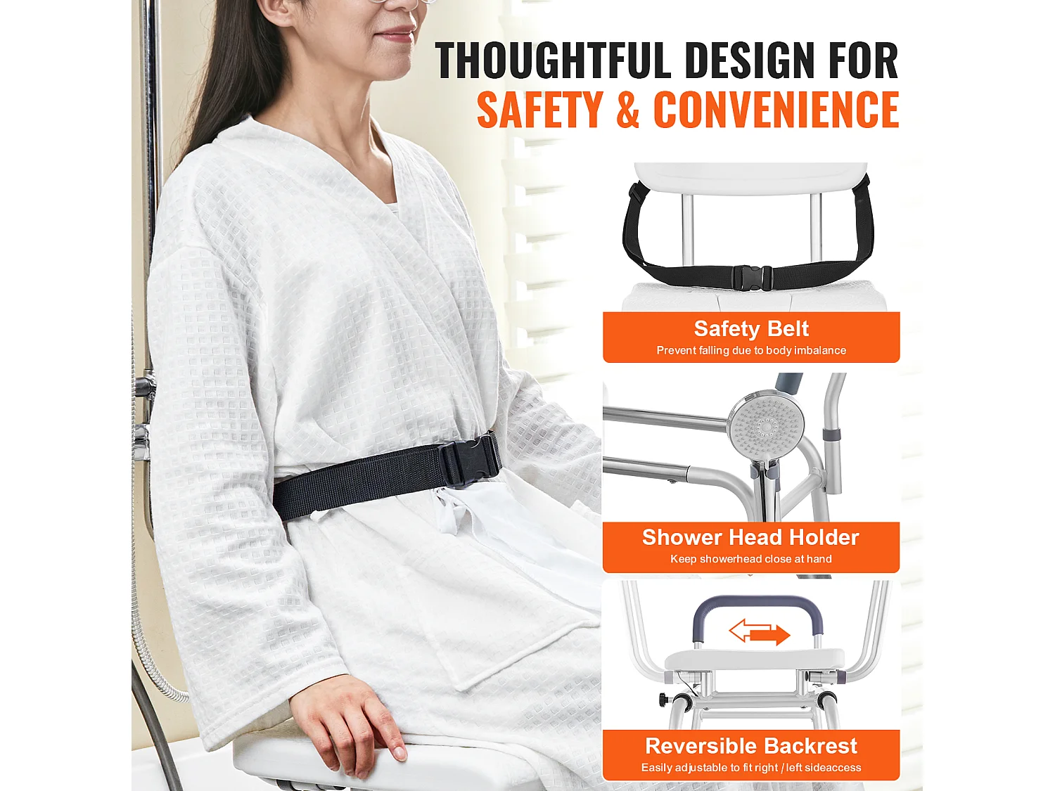 Chaise de douche SucceBuy, Banc de Transfert Baignoire Coulissant avec Siège Découpé et Dossier Réversible