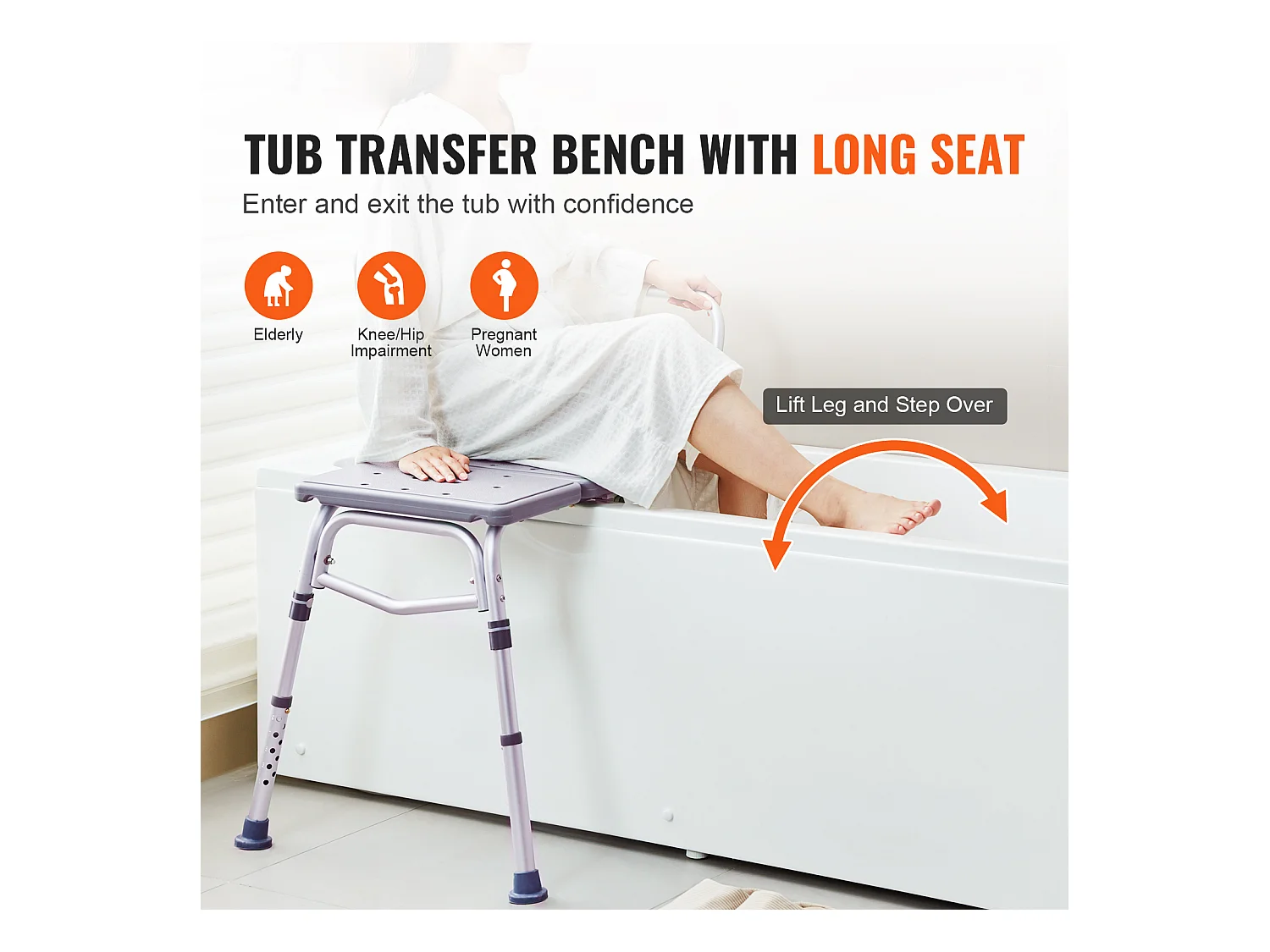 Chaise de Douche SucceBuy, Banc de Transfert de Baignoire, Siège de Douche de Dossier Réversible Capacité de 181 kg