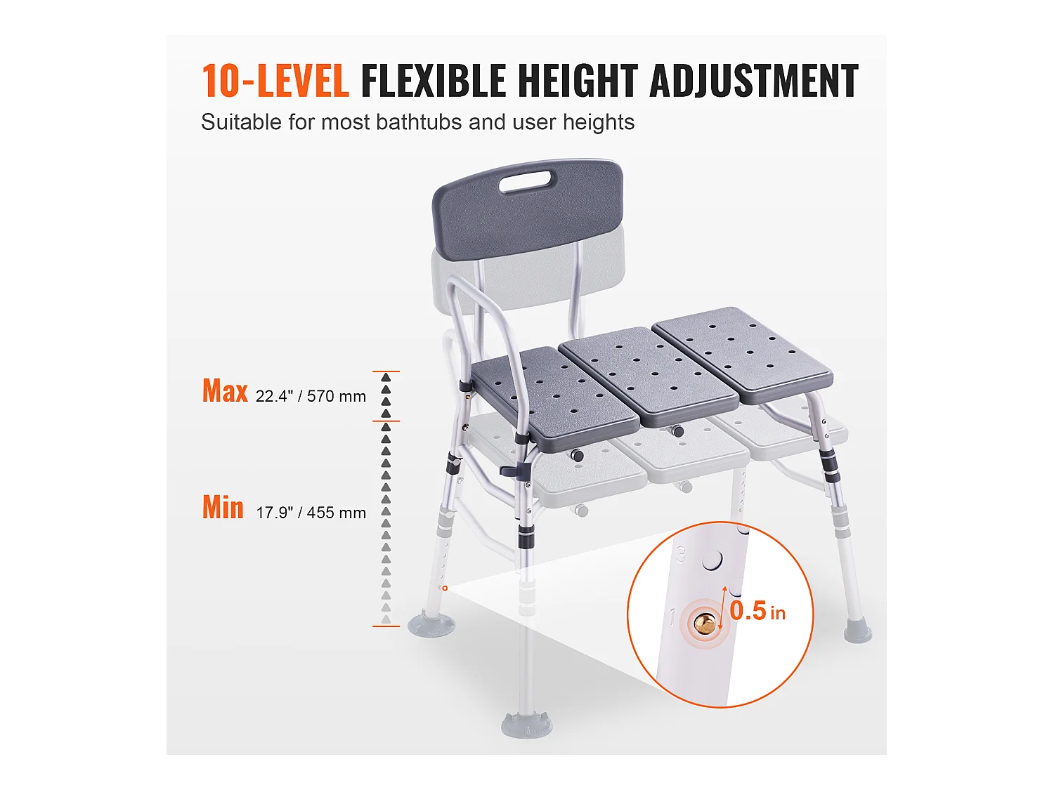 Chaise de Douche SucceBuy, Banc de Transfert de Baignoire, Siège de Douche de Dossier Réversible Capacité de 181 kg
