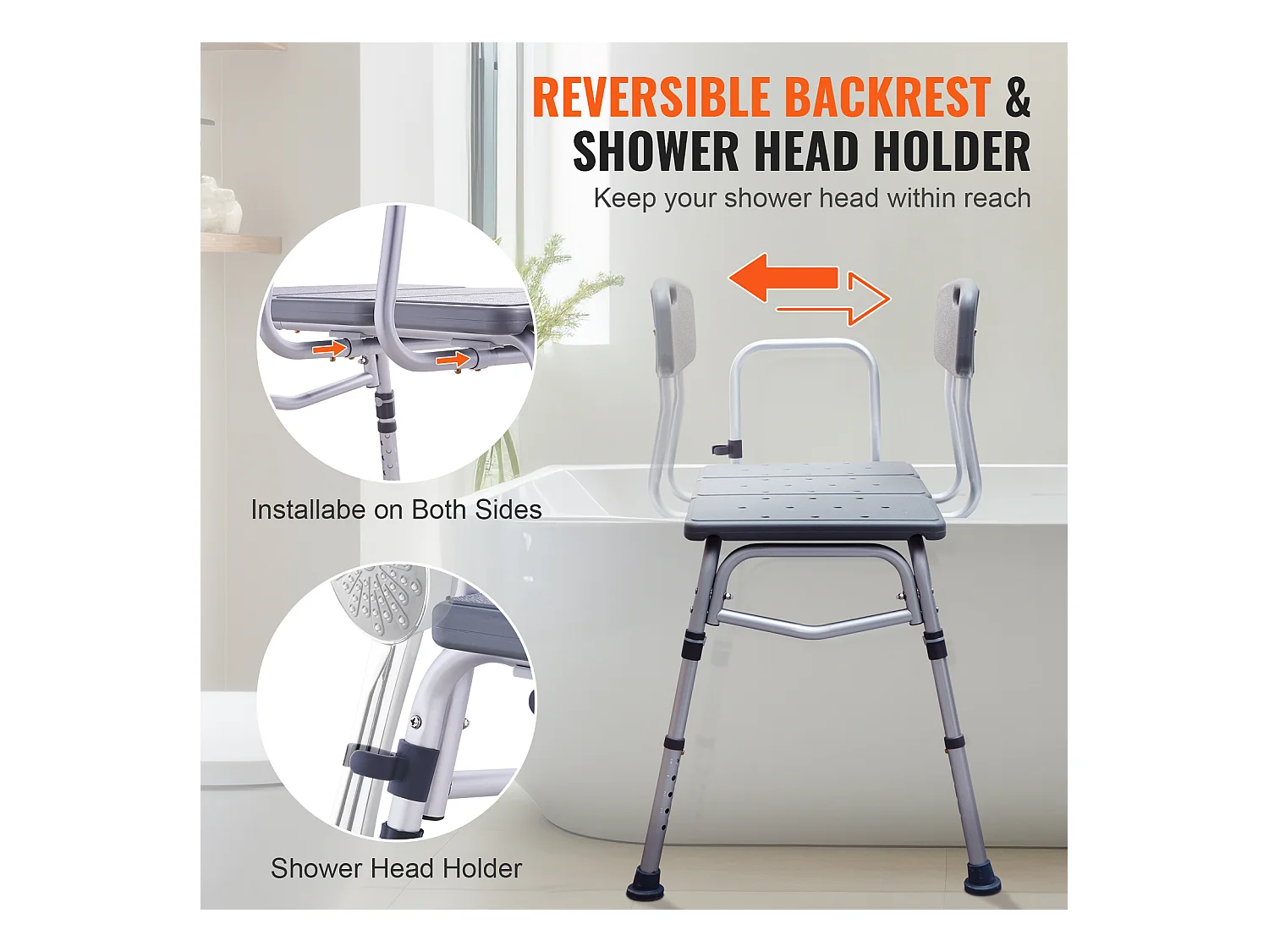 Chaise de Douche SucceBuy, Banc de Transfert de Baignoire, Siège de Douche de Dossier Réversible Capacité de 181 kg