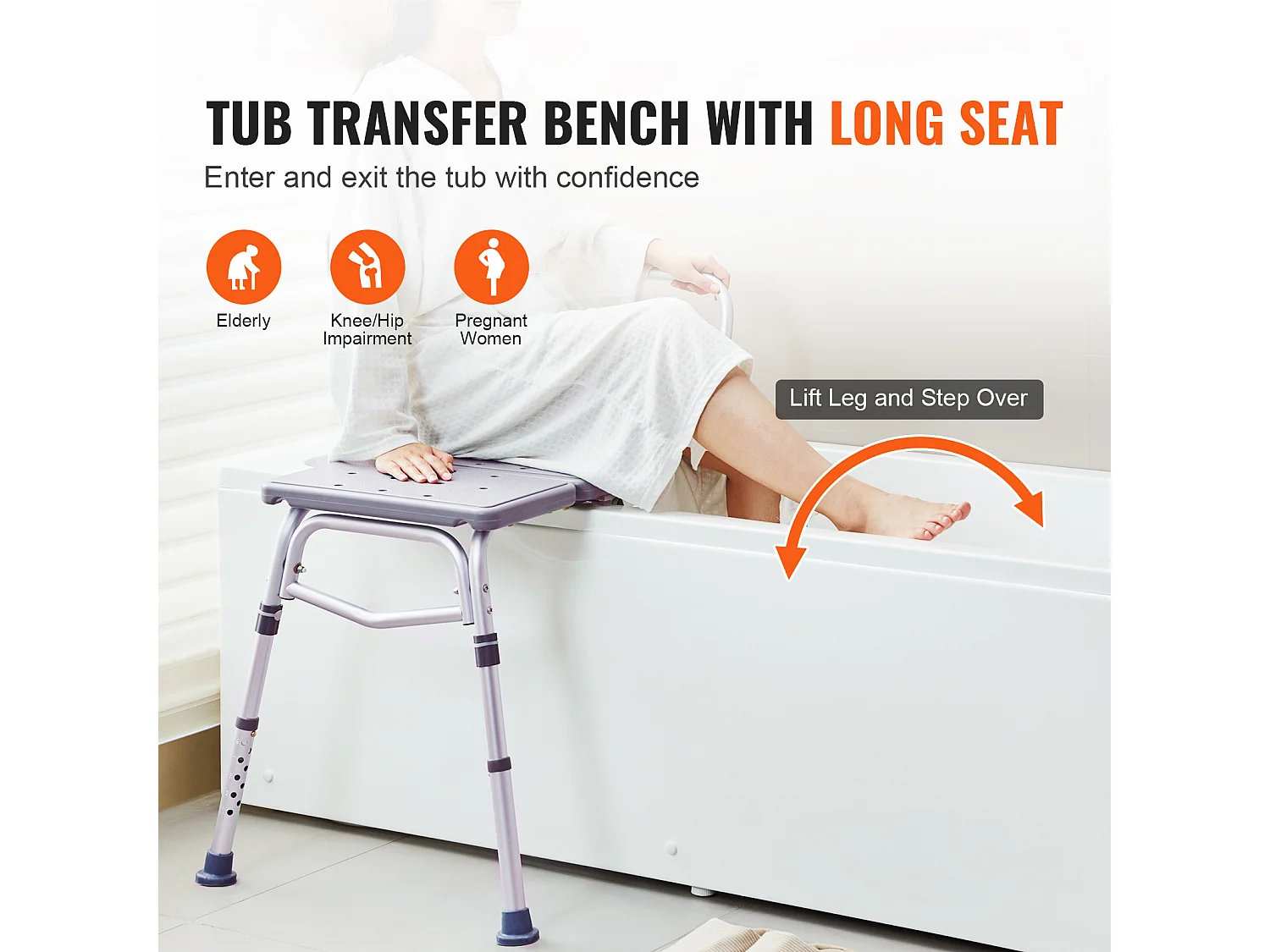 Douchestoel SucceBuy, Badtransferbank, Douchesit met Omklapbaar Rugleuning, Capaciteit 181 kg