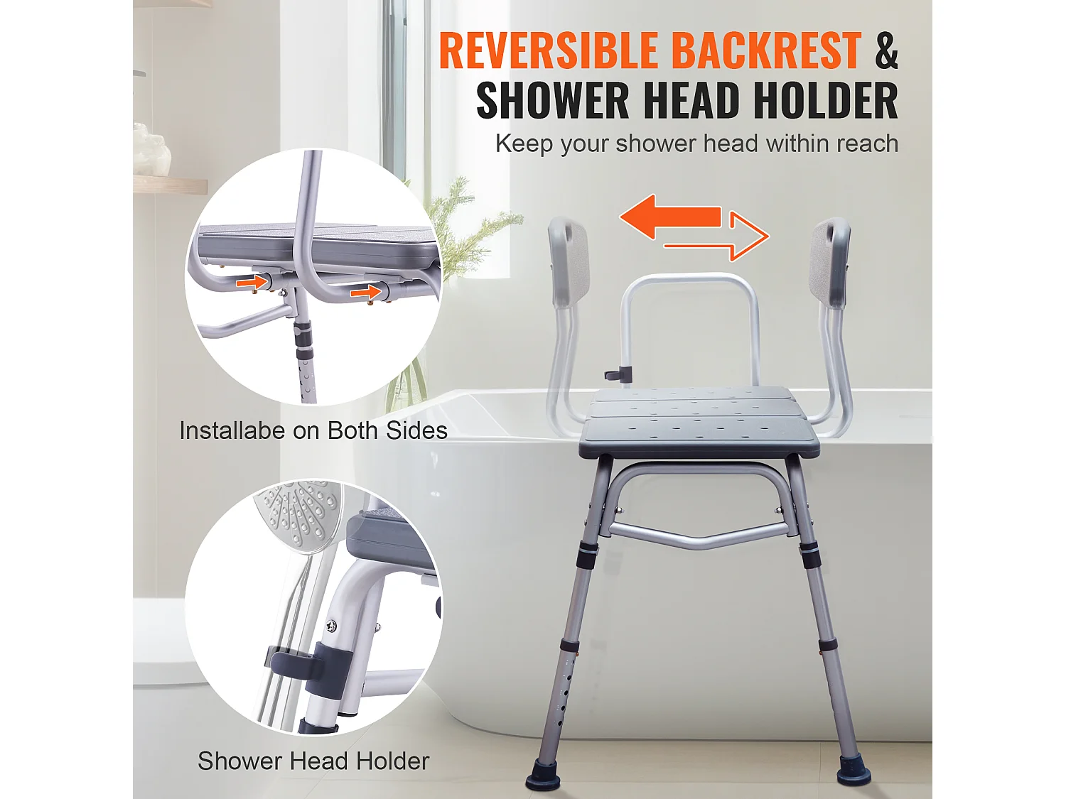 Douchestoel SucceBuy, Badtransferbank, Douchesit met Omklapbaar Rugleuning, Capaciteit 181 kg