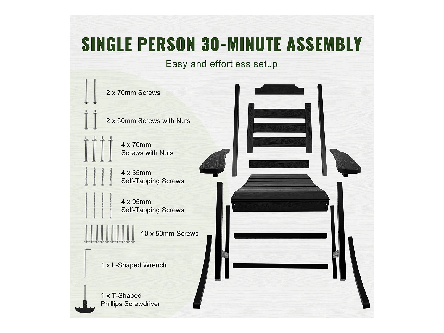 Chaise à Bascule SucceBuy,  Lot de 1, en HIPS pour Patios, Jardins, Balcons et Plus Encore