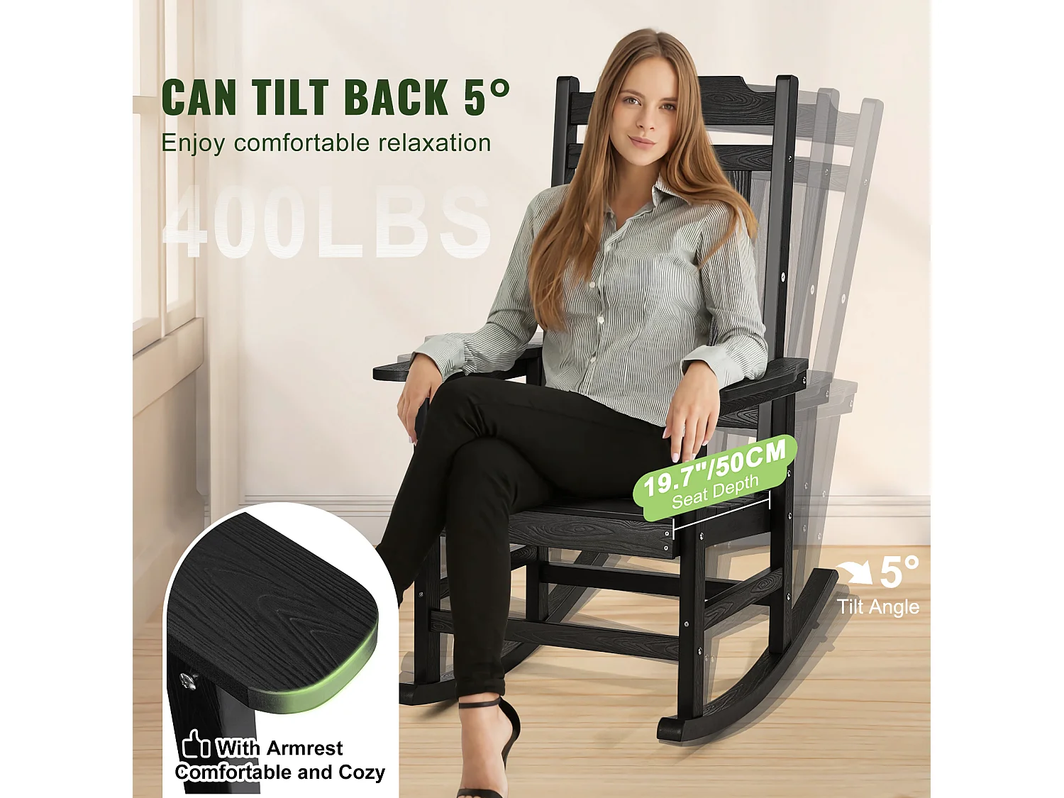 Chaise à Bascule SucceBuy,  Lot de 1, en HIPS pour Patios, Jardins, Balcons et Plus Encore