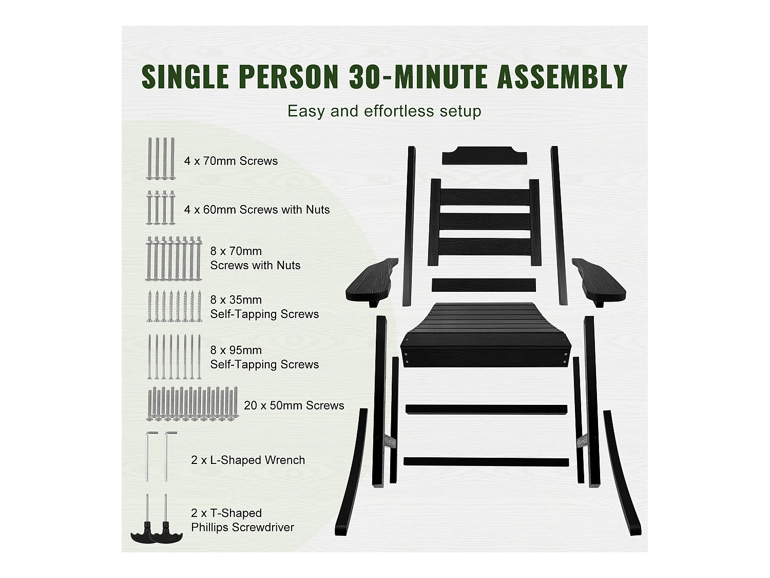 Lot de 2 Chaise à Bascule SucceBuy, 2 Fauteuils à Bascule pour Espaces Extérieurs, Fabriquée en Polystyrène Haute Densité