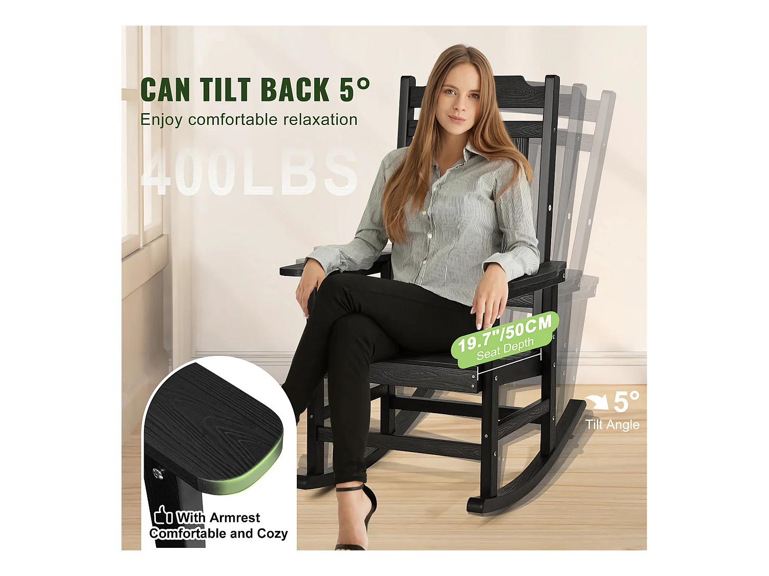 Lot de 2 Chaise à Bascule SucceBuy, 2 Fauteuils à Bascule pour Espaces Extérieurs, Fabriquée en Polystyrène Haute Densité