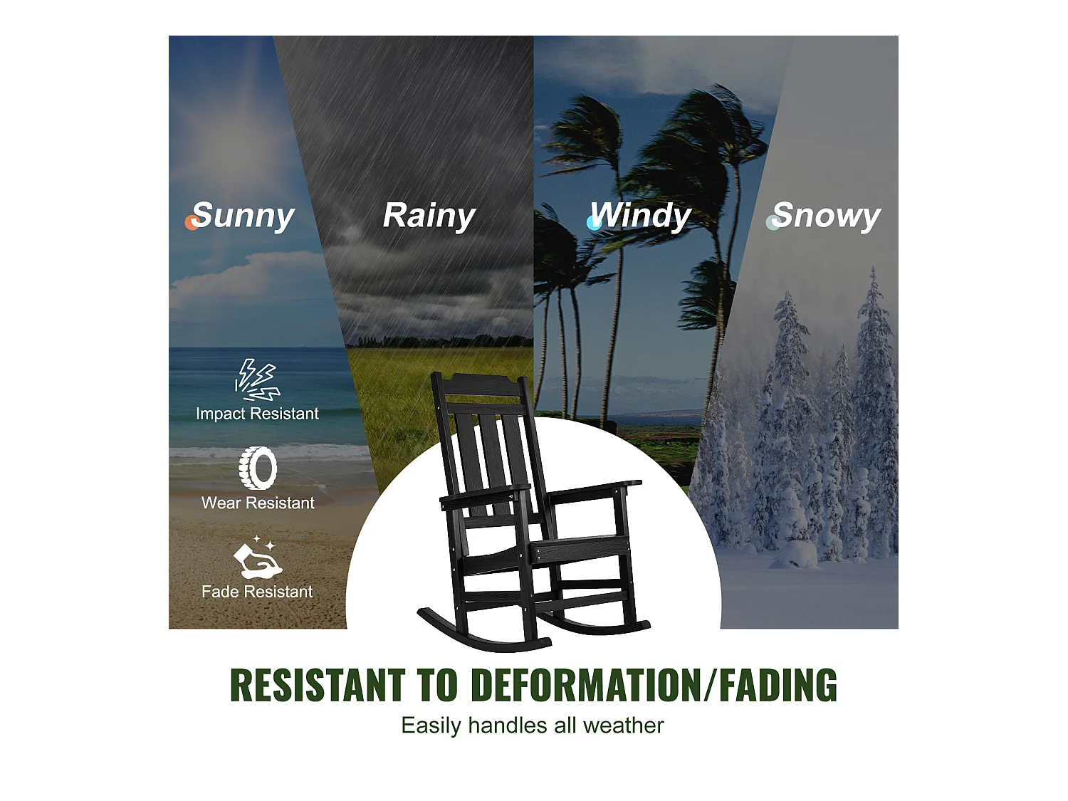 Lot de 2 Chaise à Bascule SucceBuy, 2 Fauteuils à Bascule pour Espaces Extérieurs, Fabriquée en Polystyrène Haute Densité