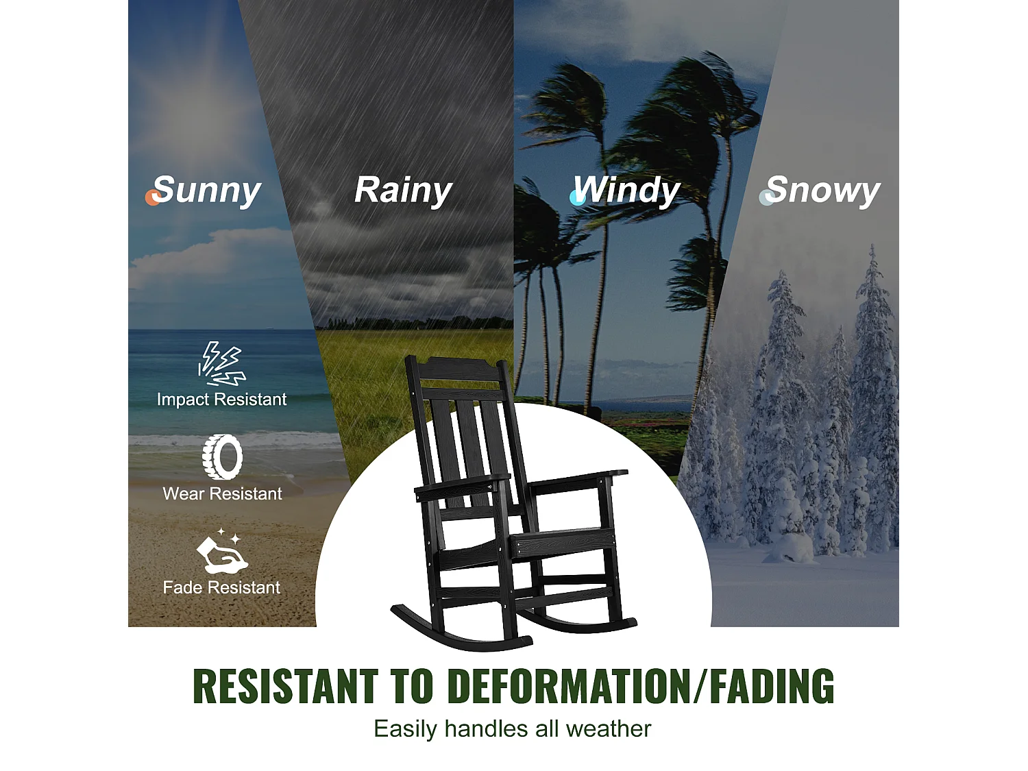 Lot de 2 Chaise à Bascule SucceBuy, 2 Fauteuils à Bascule pour Espaces Extérieurs, Fabriquée en Polystyrène Haute Densité