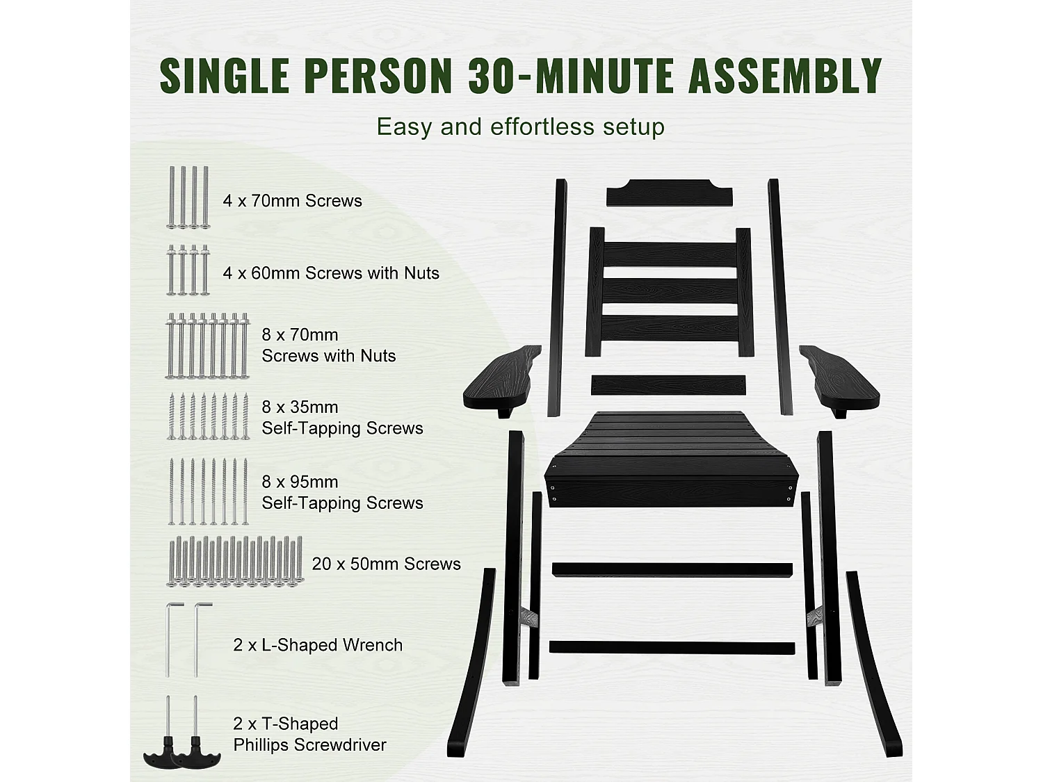 Lot de 2 Chaise à Bascule SucceBuy, 2 Fauteuils à Bascule pour Espaces Extérieurs, Fabriquée en Polystyrène Haute Densité