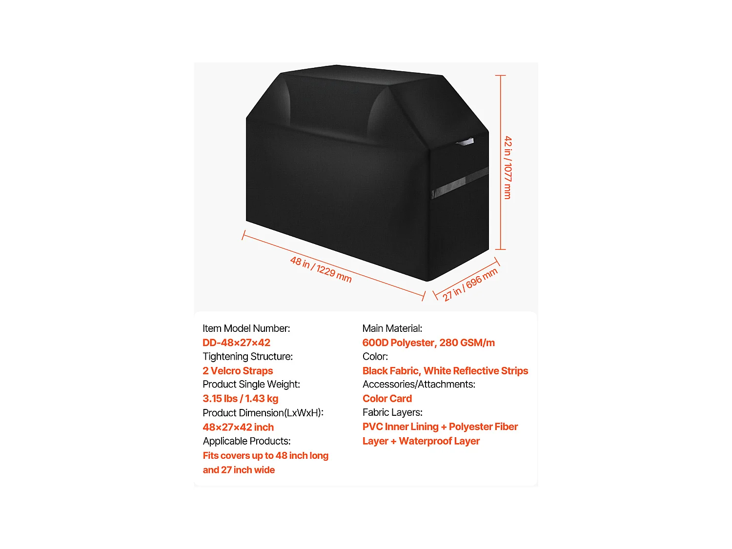 Housse de Barbecue SucceBuy, Résistante et Imperméable pour Extérieur, 123cm, Fabriquée en Polyester 600D Durable