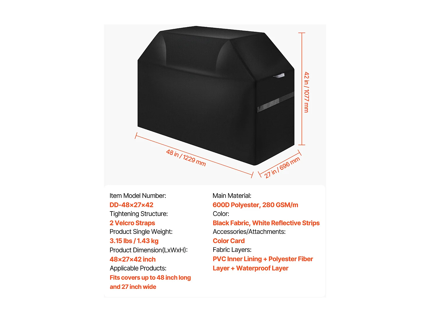 Housse de Barbecue SucceBuy, Résistante et Imperméable pour Extérieur, 123cm, Fabriquée en Polyester 600D Durable