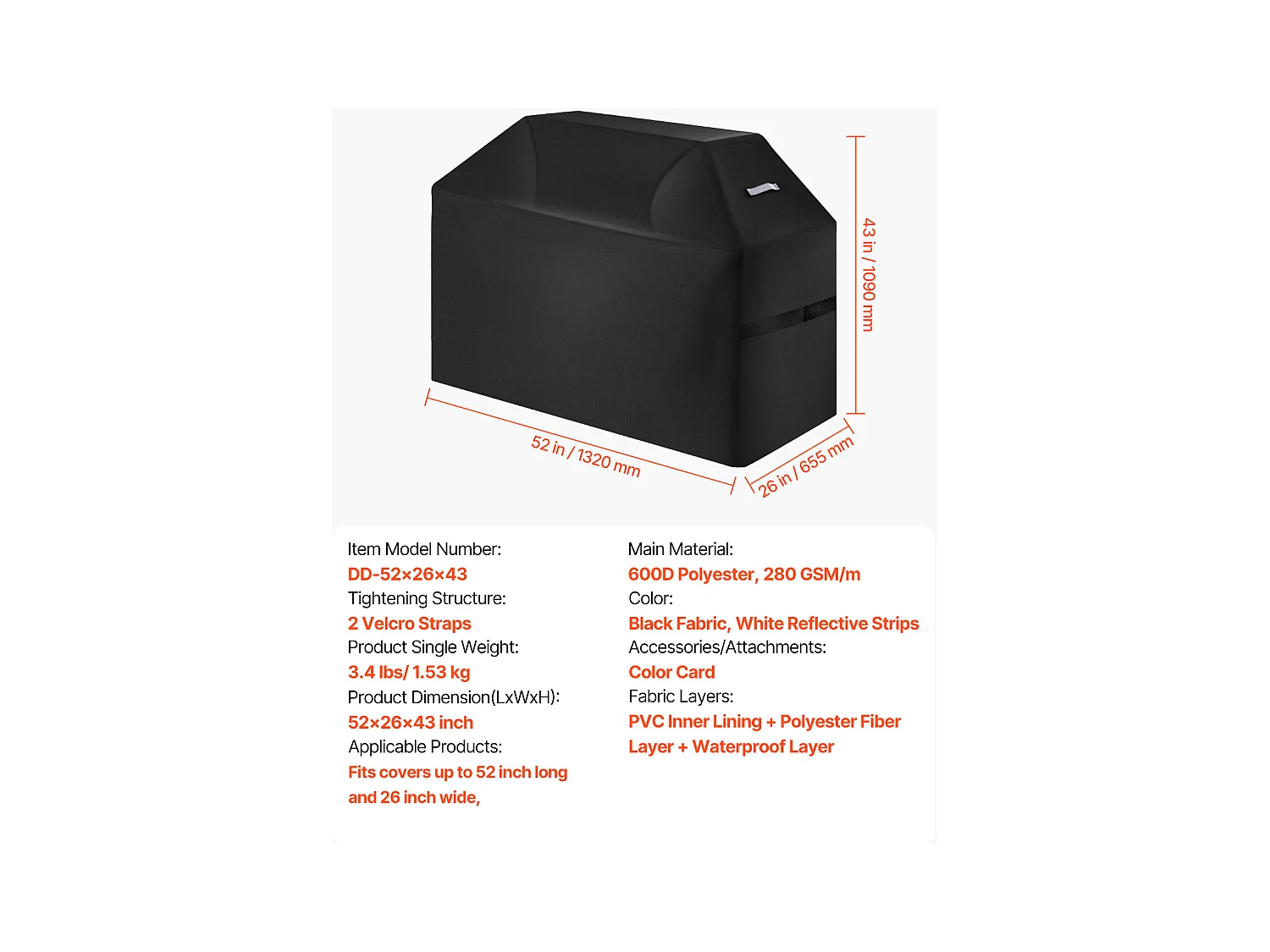 Housse de Barbecue SucceBuy, Résistante et Imperméable pour Extérieur, 132cm, Fabriquée en Polyester 600D Durable