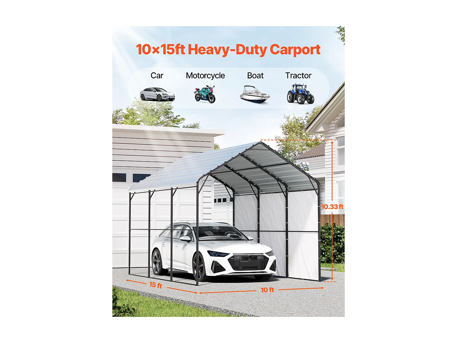 Garaje Metálico Robusto para Coches SucceBuy, 305 x 457 cm, Abriego Exterior Robusto para Coches y Barcos