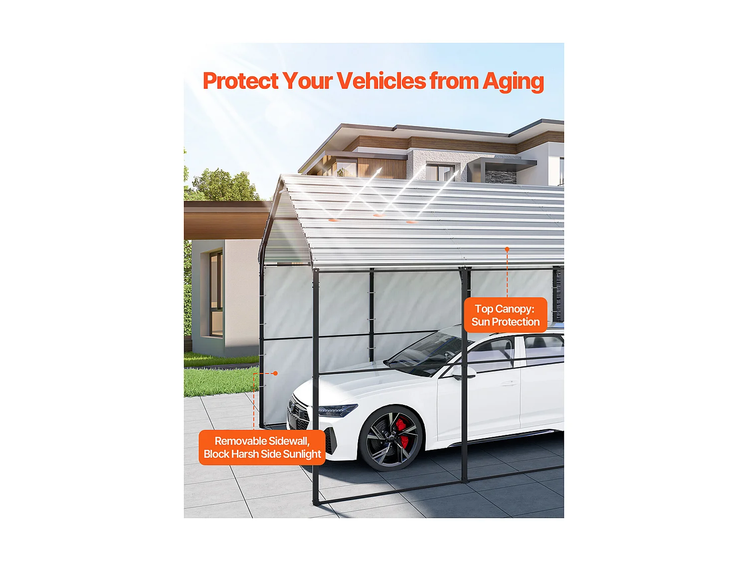 Garaje Metálico Robusto para Coches SucceBuy, 305 x 457 cm, Abriego Exterior Robusto para Coches y Barcos