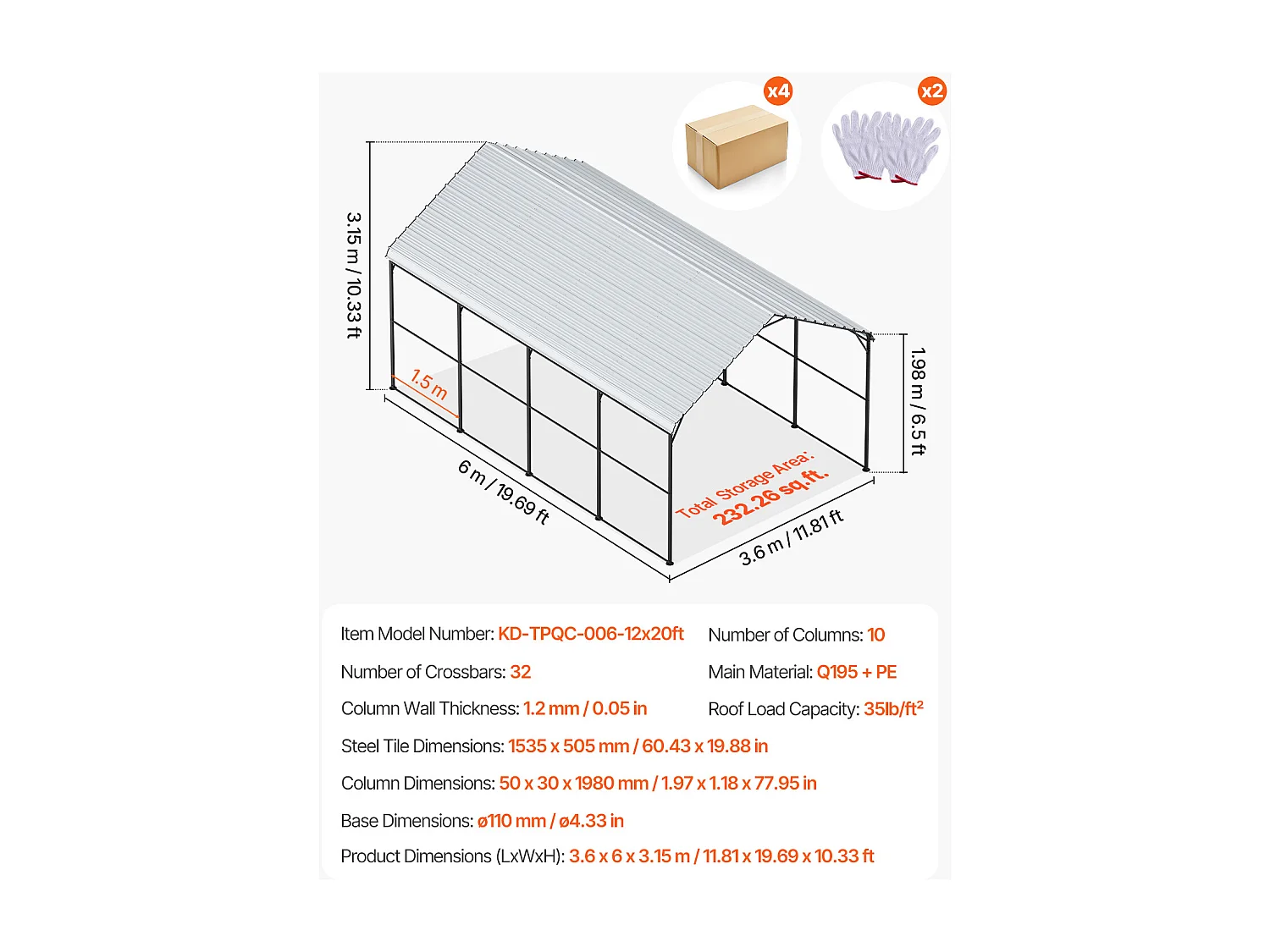 Abri de Voiture en Métal Robuste pour Voitures SucceBuy, 365 x 610 cm, Abri Extérieur Robuste pour Voitures et Bateaux