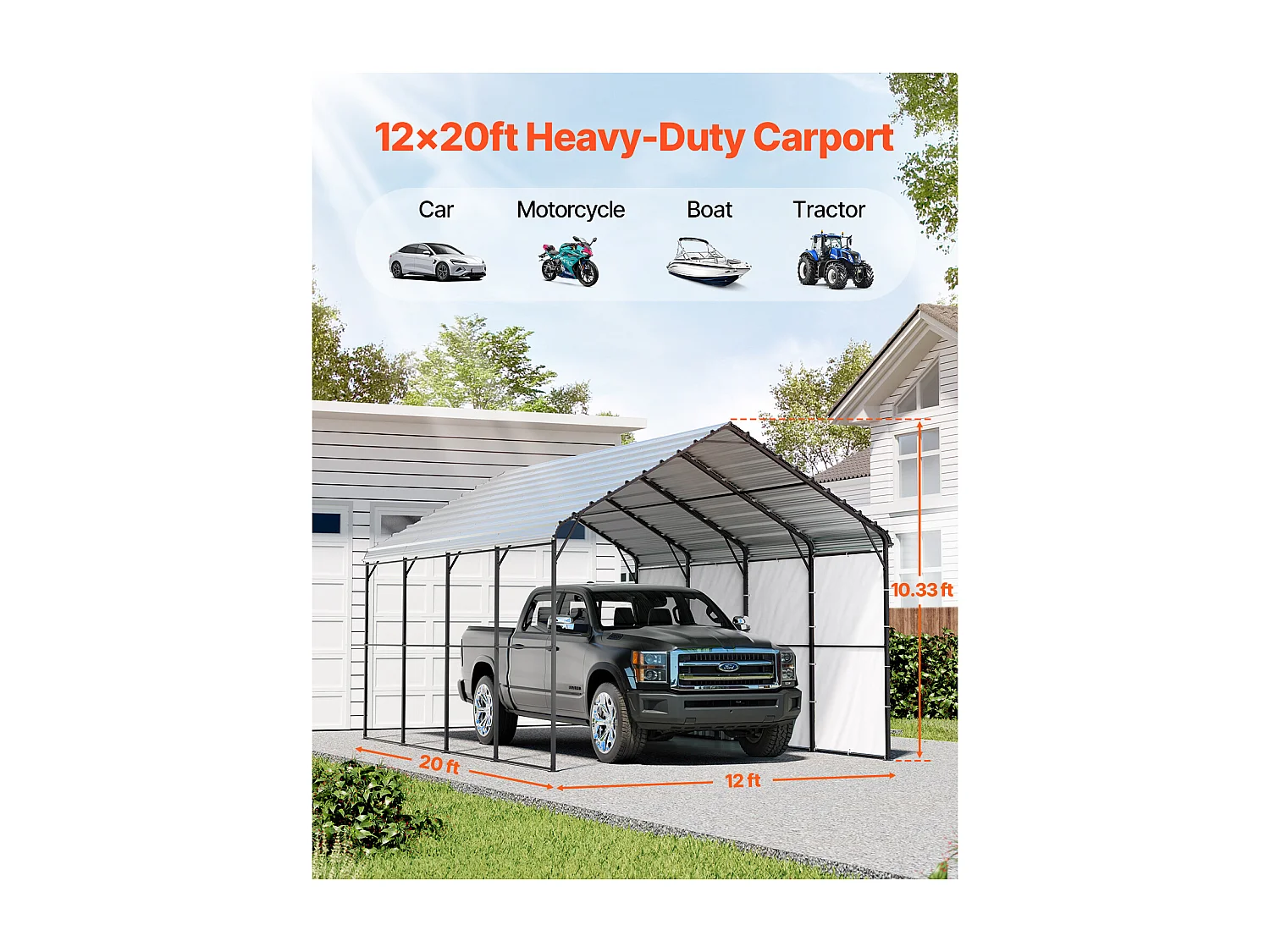 Abri de Voiture en Métal Robuste pour Voitures SucceBuy, 365 x 610 cm, Abri Extérieur Robuste pour Voitures et Bateaux