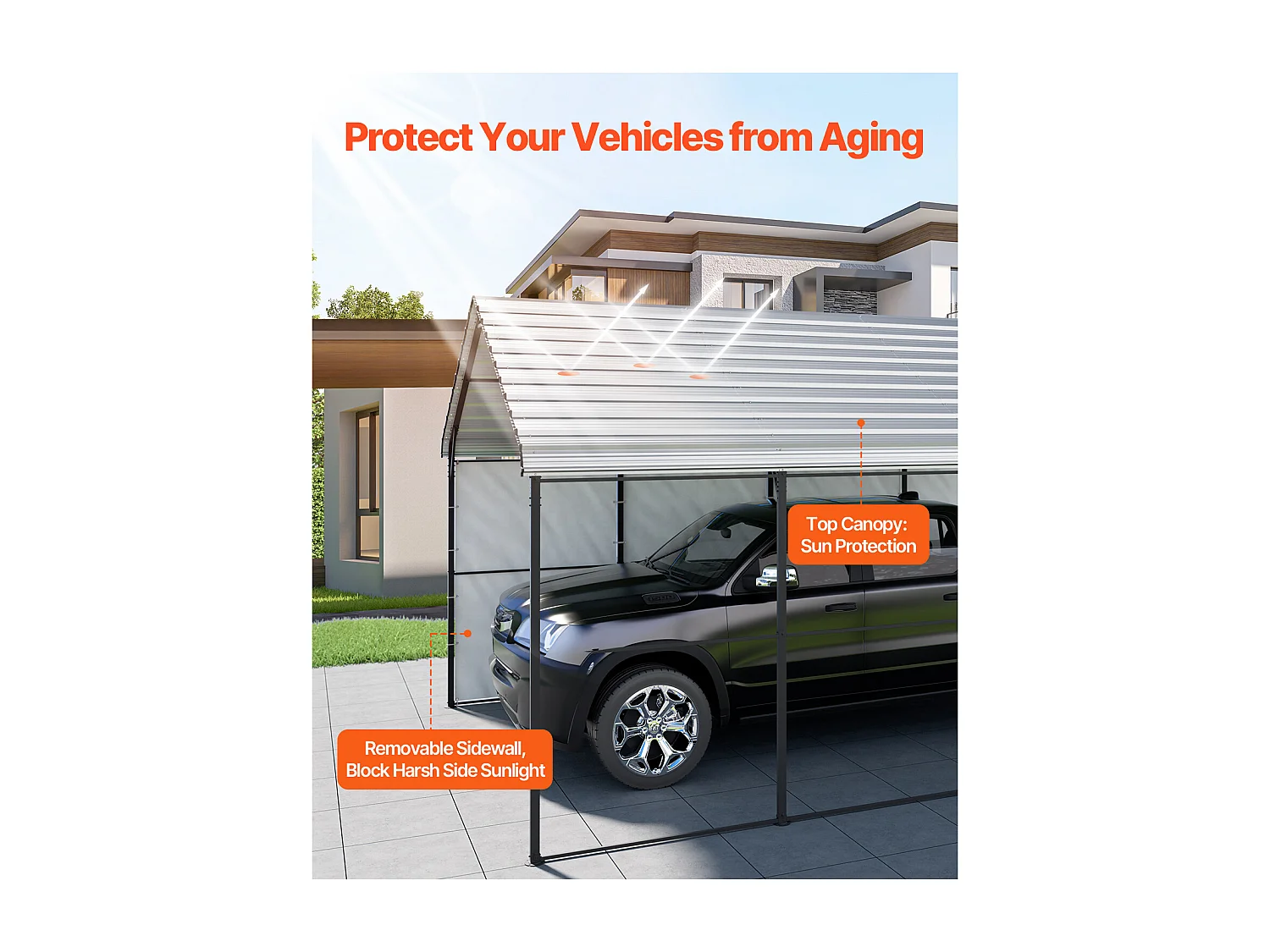 Abri de Voiture en Métal Robuste pour Voitures SucceBuy, 365 x 610 cm, Abri Extérieur Robuste pour Voitures et Bateaux