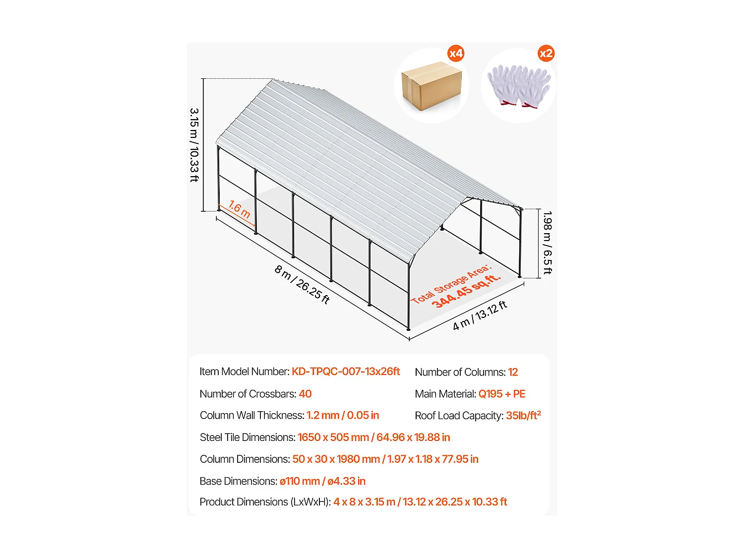 Garaje Metálico Robusto para Coches SucceBuy, 397 x 792 cm, Abriego Exterior Robusto para Coches y Barcos