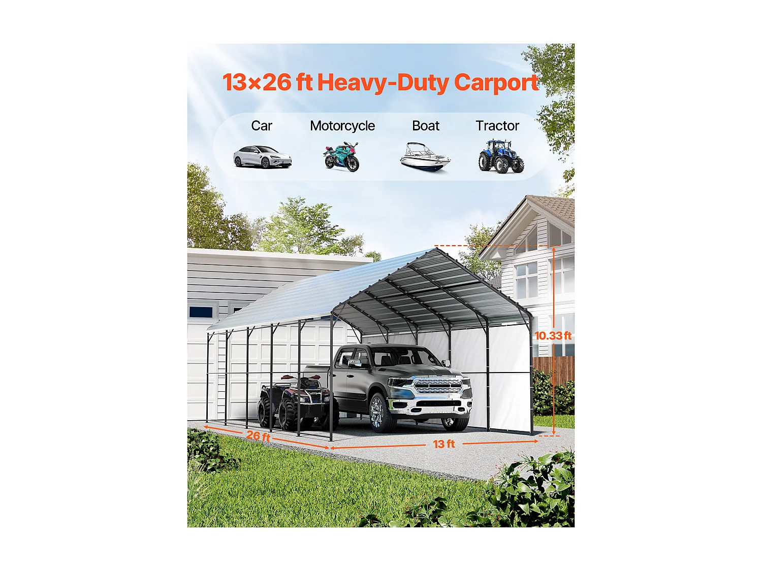 Garaje Metálico Robusto para Coches SucceBuy, 397 x 792 cm, Abriego Exterior Robusto para Coches y Barcos