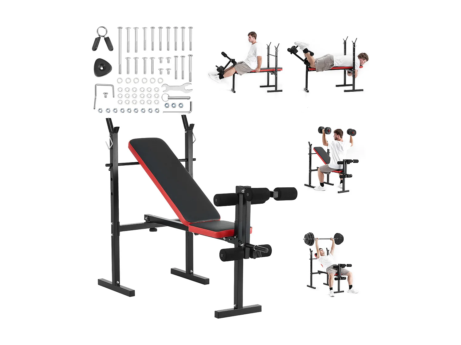 Banc de Musculation SucceBuy, Capacité 172,4 kg, Multifonctionnel, Réglable, pour Entraînement Complet du Corps à Domicile