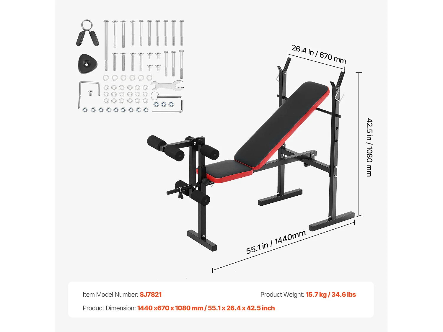 Banc de Musculation SucceBuy, Capacité 172,4 kg, Multifonctionnel, Réglable, pour Entraînement Complet du Corps à Domicile