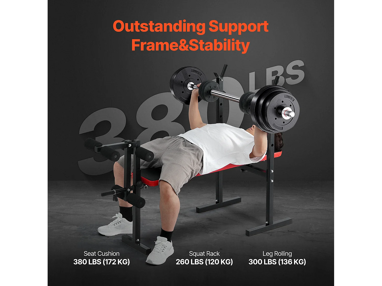 Banc de Musculation SucceBuy, Capacité 172,4 kg, Multifonctionnel, Réglable, pour Entraînement Complet du Corps à Domicile