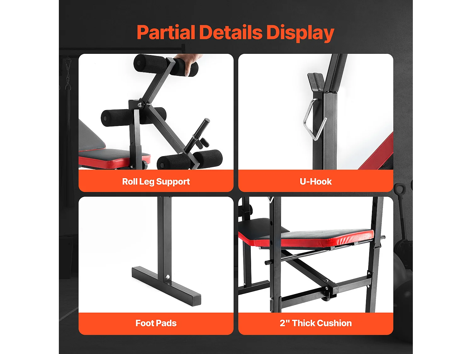 Banc de Musculation SucceBuy, Capacité 172,4 kg, Multifonctionnel, Réglable, pour Entraînement Complet du Corps à Domicile