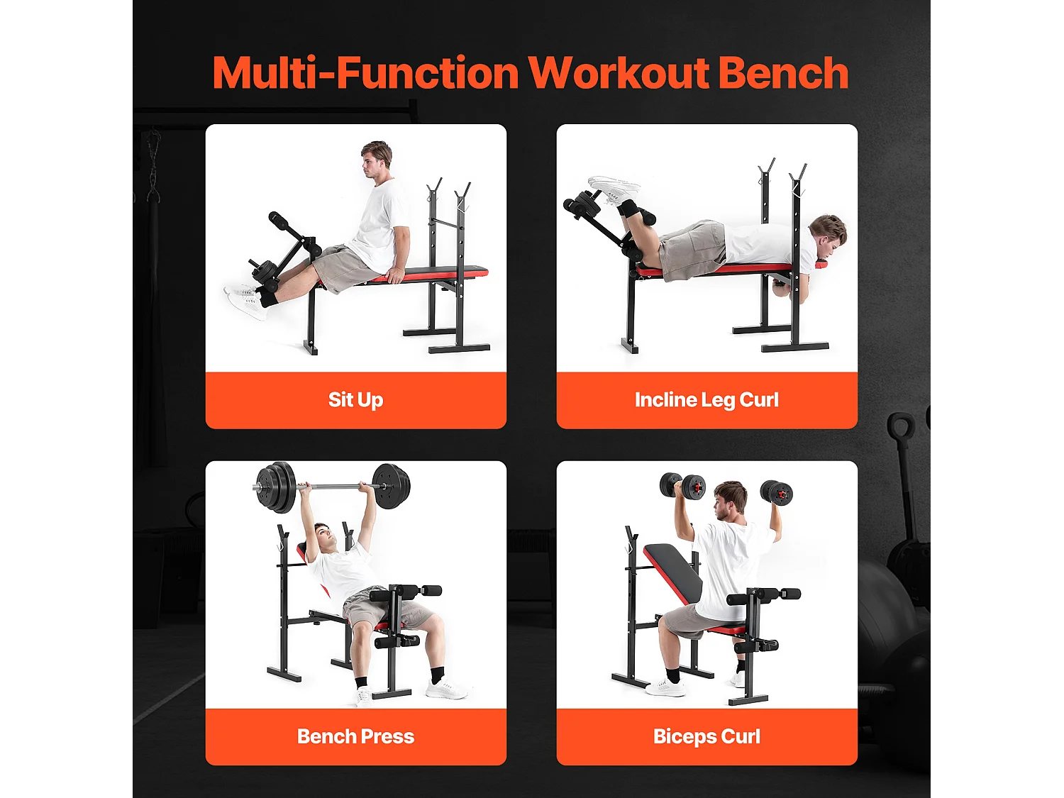 Banc de Musculation SucceBuy, Capacité 172,4 kg, Multifonctionnel, Réglable, pour Entraînement Complet du Corps à Domicile