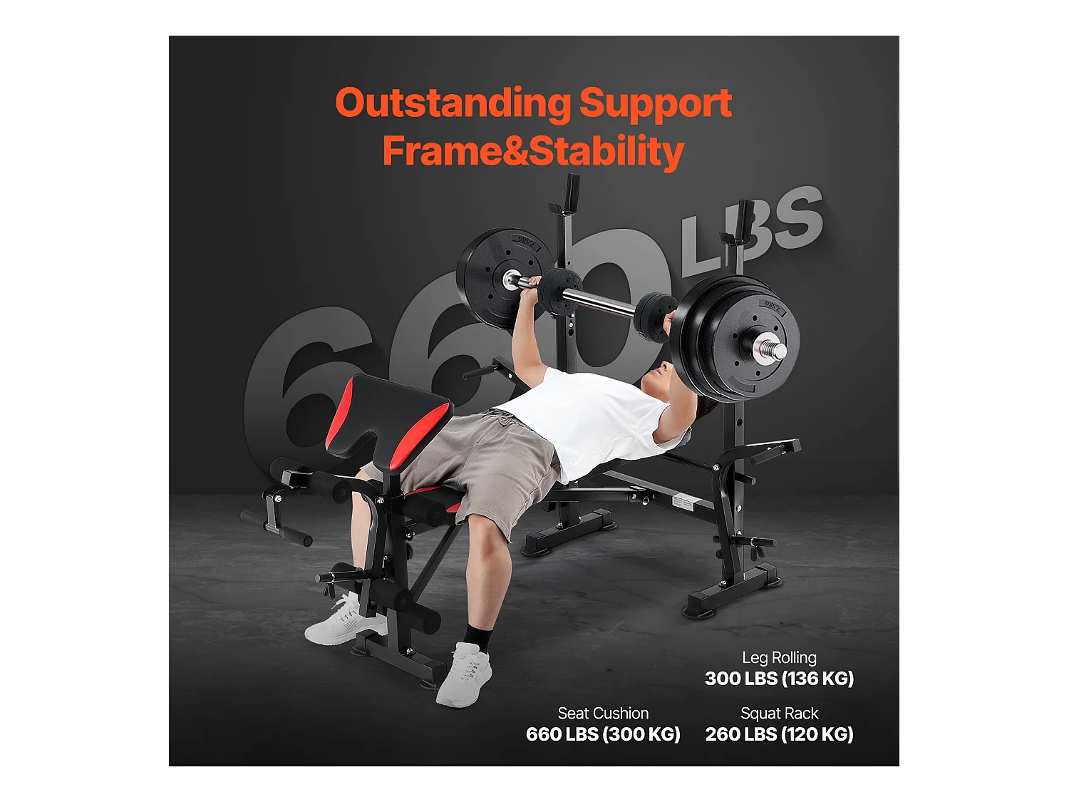 Banc de Musculation SucceBuy pour Salle de Sport à Domicile, Capacité 299 kg, Réglable et Pliable