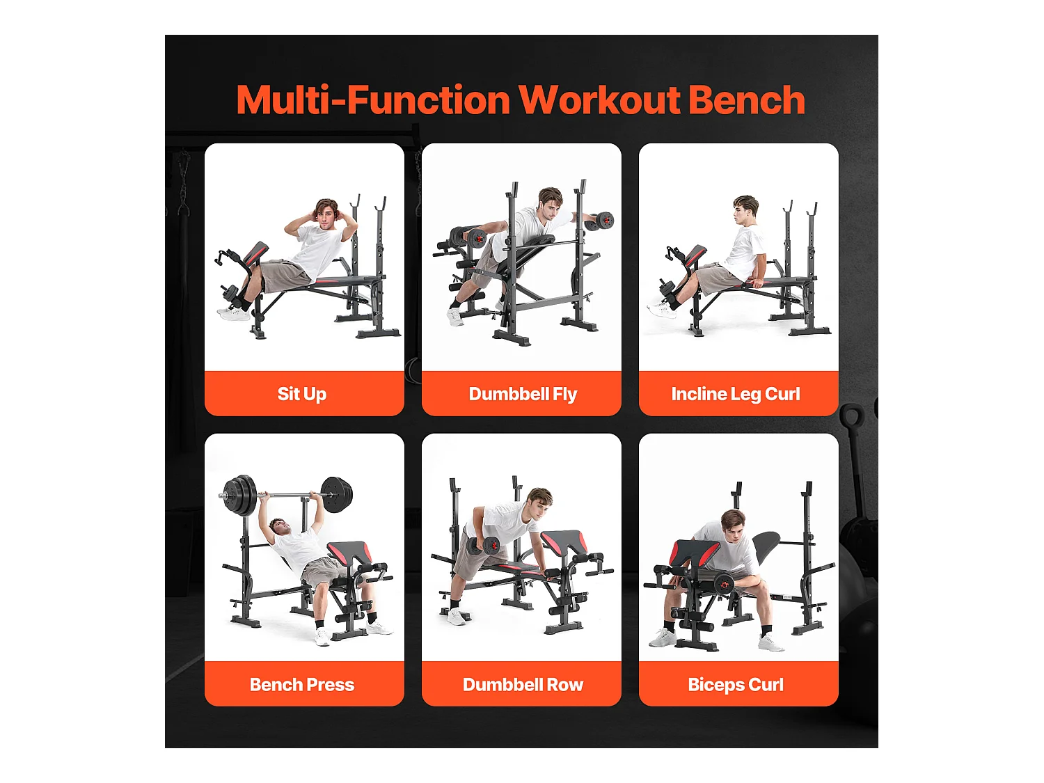 Banc de Musculation SucceBuy pour Salle de Sport à Domicile, Capacité 299 kg, Réglable et Pliable