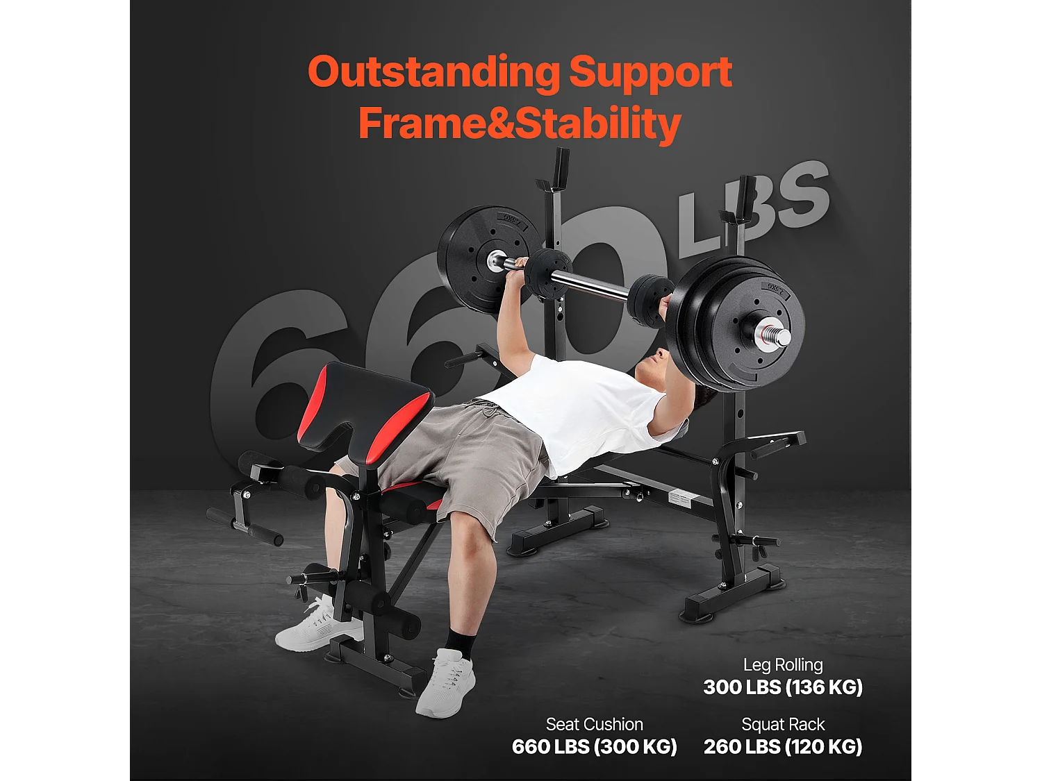 Banc de Musculation SucceBuy pour Salle de Sport à Domicile, Capacité 299 kg, Réglable et Pliable
