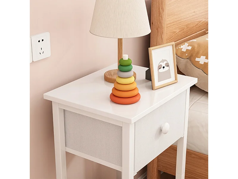 Stolik nocny, szafka z szufladą, biały, do sypialni