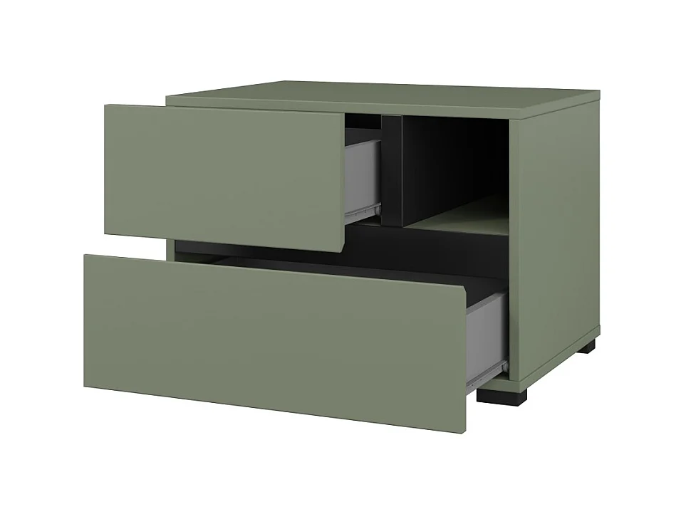 Mesa de noche HAVANA – 2 cajones y 1 nicho – Color verde salvia y negro – Diseño compacto y elegante