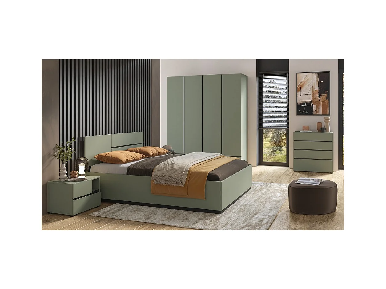 Mesa de noche HAVANA – 2 cajones y 1 nicho – Color verde salvia y negro – Diseño compacto y elegante