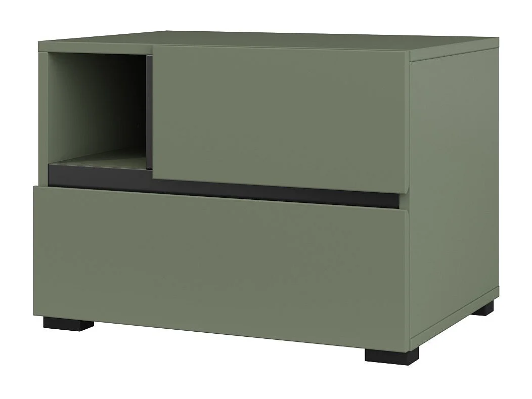 Mesa de noche HAVANA – 2 cajones y 1 nicho – Color verde salvia y negro – Diseño compacto y elegante