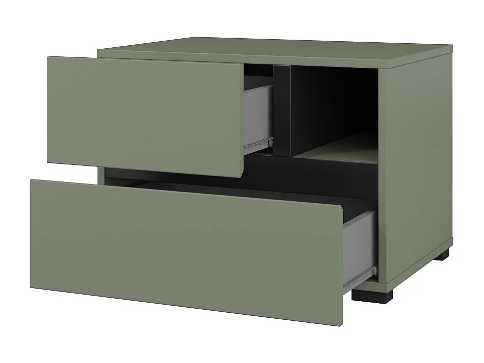Mesa de noche HAVANA – 2 cajones y 1 nicho – Color verde salvia y negro – Diseño compacto y elegante