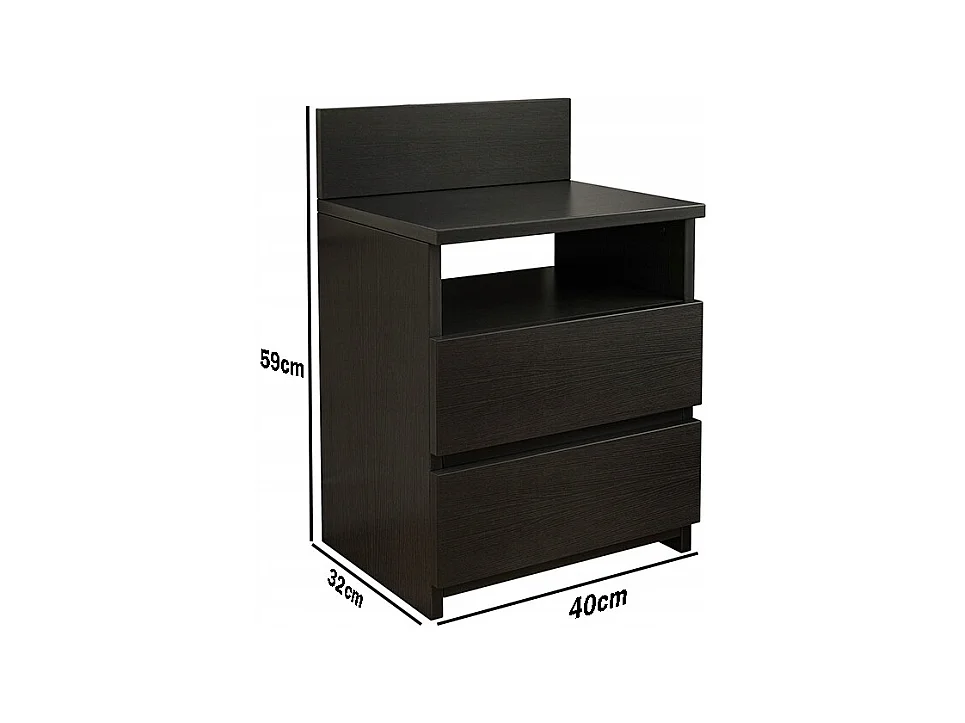 Szafka nocna, do sypialni, 2 szuflady, czarny, 40 cm