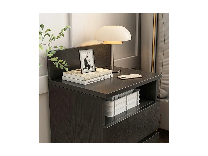 Szafka nocna, do sypialni, 2 szuflady, czarny, 40 cm