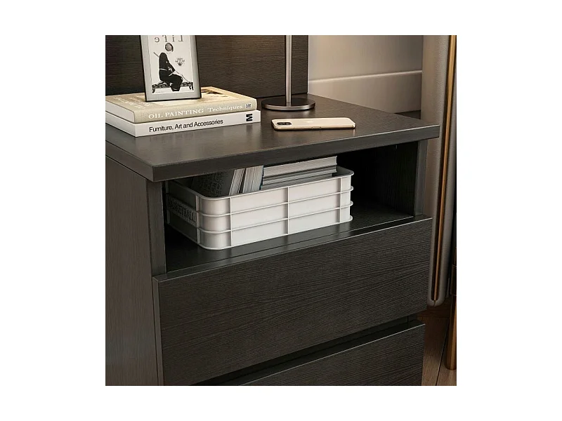 Szafka nocna, do sypialni, 2 szuflady, czarny, 40 cm