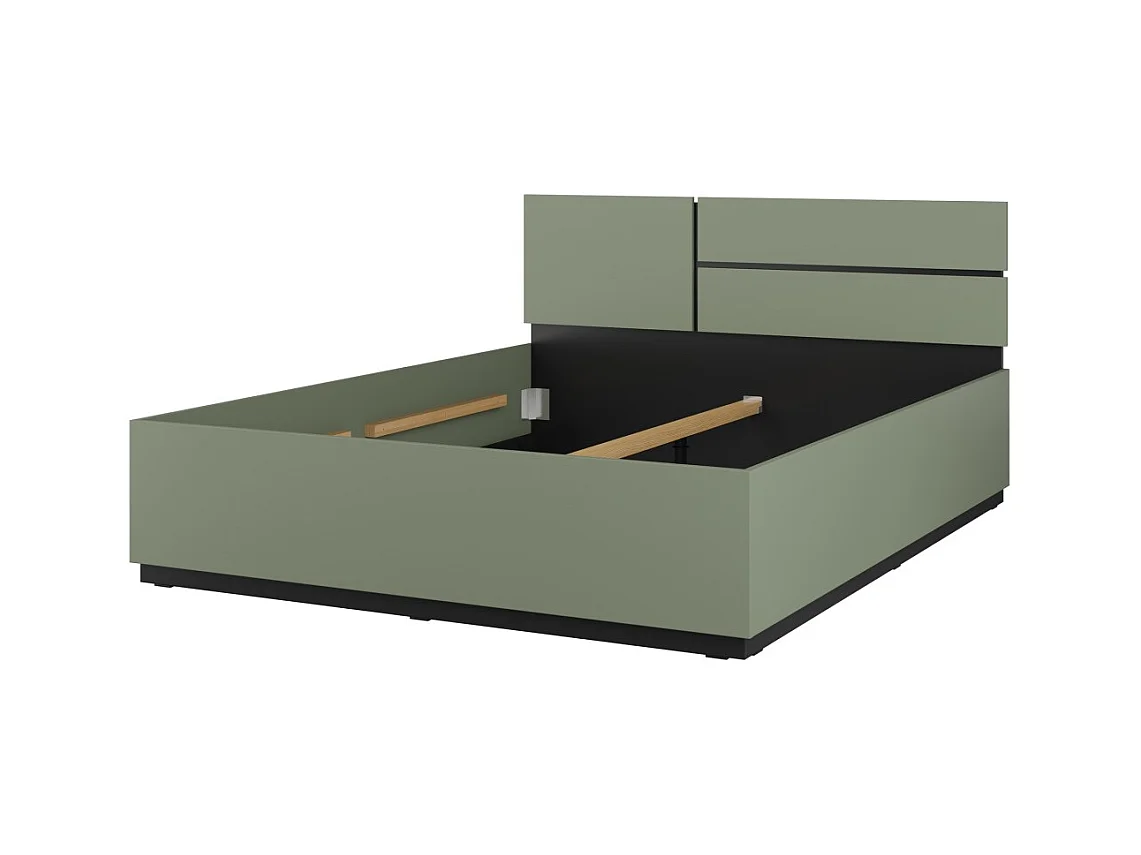 Cama HAVANA 160x200 cm – Cor verde-sálvia e preto – Estrutura robusta e design moderno