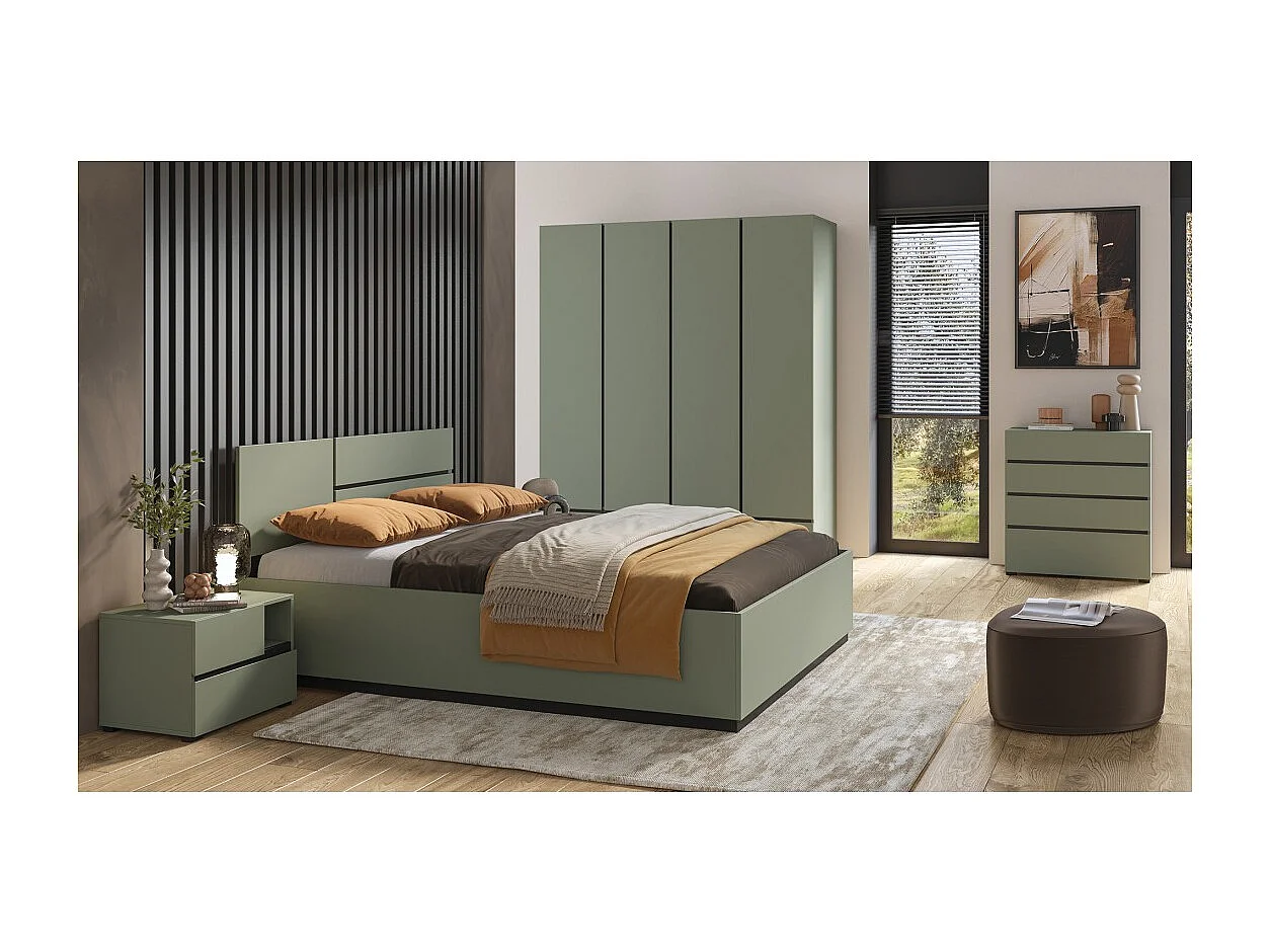 Cama HAVANA 160x200 cm – Cor verde-sálvia e preto – Estrutura robusta e design moderno